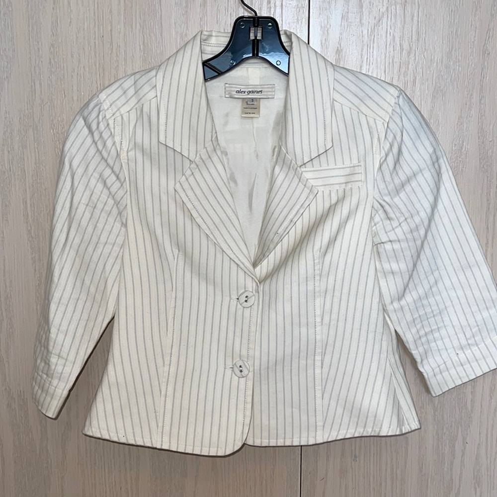 Alex Gaines Fitted Cropped Pinstriped Jacket